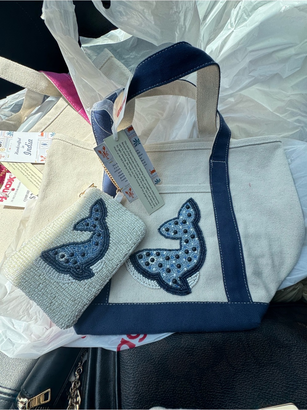 Viral beaded bag tote whale